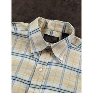 American Outpost Mens Medium Yellow Blue Plaid Cotton Button Down Shirt L/S